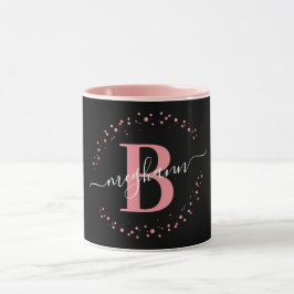 Girly Trendy Pink Black Name Monogram Script Coffe Tasse