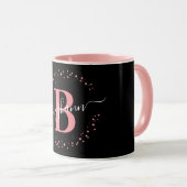 Girly Trendy Pink Black Name Monogram Script Coffe Tasse (VorderseiteRechts)