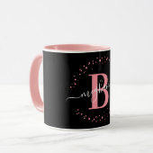 Girly Trendy Pink Black Name Monogram Script Coffe Tasse (Vorderseite Links)