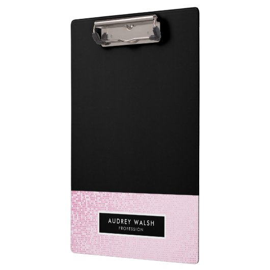 Girly Trendy Pink Sequin Glitzer Black Klemmbrett (Links)