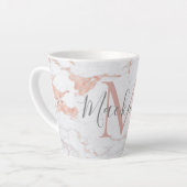Girly Trendy Rose Gold Foil Marmor Monogram Milchtasse (Linke Ecke)