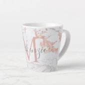 Girly Trendy Rose Gold Foil Marmor Monogram Milchtasse (Rechte Ecke)