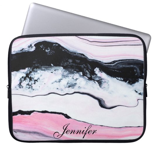 Girly TRENDY SCHWARZ-WEISS PINK MARBLE FÜGT IHREN  Laptopschutzhülle (Vorderseite)