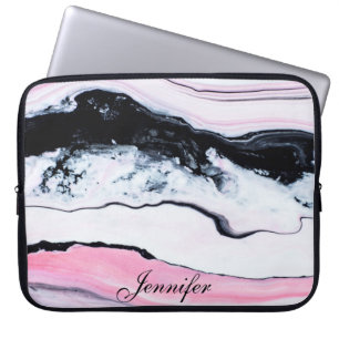 Girly TRENDY SCHWARZ-WEISS PINK MARBLE HINZUFÜGEN Laptopschutzhülle