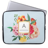 Girly TRENDY Watercolor Peony Blume Monogram Laptopschutzhülle (Vorderseite)
