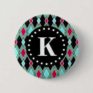 Girly Tribal Diamond Pattern Monogram Button