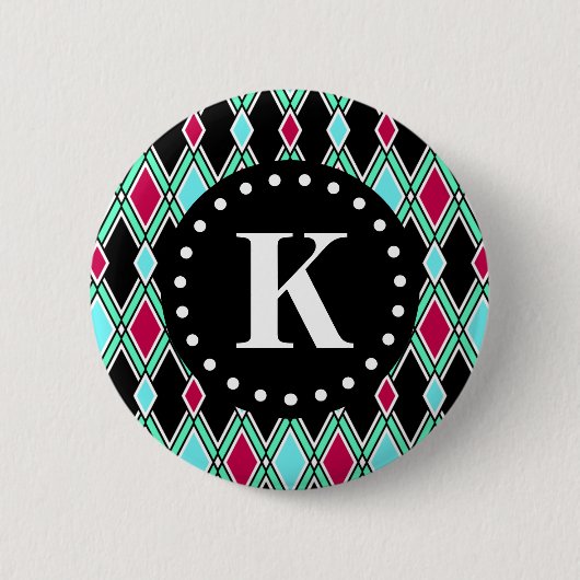 Girly Tribal Diamond Pattern Monogram Button (Vorderseite)