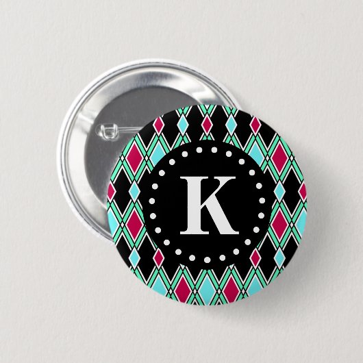 Girly Tribal Diamond Pattern Monogram Button (Vorne & Hinten)