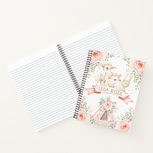 Girly Tribal Woodland Tiere Blush Gold Floral Notizblock (Innenseite)