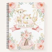Girly Tribal Woodland Tiere Blush Gold Floral Notizblock (Vorderseite)