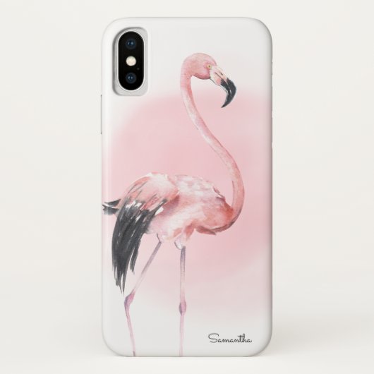 Girly Tropical Pink Flamingo mit Namen Case-Mate iPhone Hülle (Rückseite)