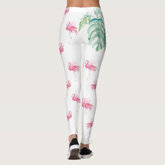 Girly tropischer Aquarell-Rosa-Flamingo Leggings (Rückseite)