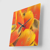 Girly Tulip Blume Petals Vibrant Orange sie Shed Quadratische Wanduhr (Winkel)