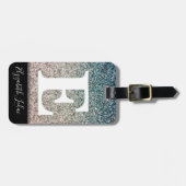Girly Turquoise Blue Silver Ombre Glitzer Glitzern Gepäckanhänger (Vorderseite horizontal)