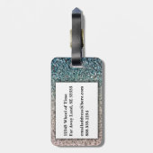 Girly Turquoise Blue Silver Ombre Glitzer Glitzern Gepäckanhänger (Rückseite vertikal)