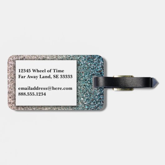 Girly Turquoise Blue Silver Ombre Glitzer Glitzern Gepäckanhänger (Rückseite horizontal)