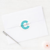 Girly Turquoise Glitzer Letter C Monogram Runder Aufkleber (Umschlag)