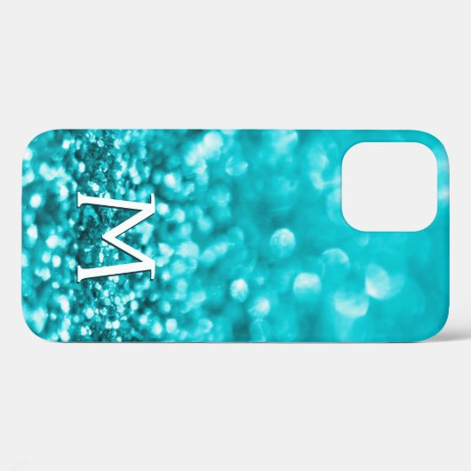Girly Turquoise Glitzer Monogram Case-Mate iPhone Hülle (Rückseite (Horizontal))