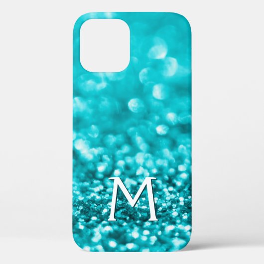 Girly Turquoise Glitzer Monogram Case-Mate iPhone Hülle (Rückseite)