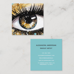 Girly Turquoise Gold Glitzer Eyelash Makeup Artist Quadratische Visitenkarte