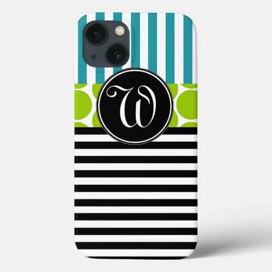 GIRLY TURQUOISE GREEN BLACK STRIPES MONOGRAM Case-Mate iPhone HÜLLE (Rückseite)