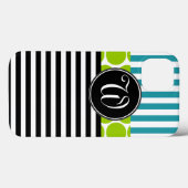 GIRLY TURQUOISE GREEN BLACK STRIPES MONOGRAM Case-Mate iPhone HÜLLE (Rückseite (Horizontal))