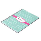 Girly Turquoise Hexagon-Muster mit Monogramm Notizblock (Linke Seite)