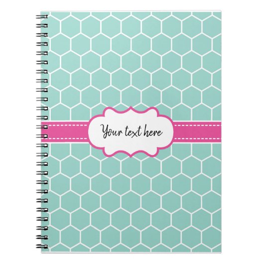 Girly Turquoise Hexagon-Muster mit Monogramm Notizblock (Vorderseite)