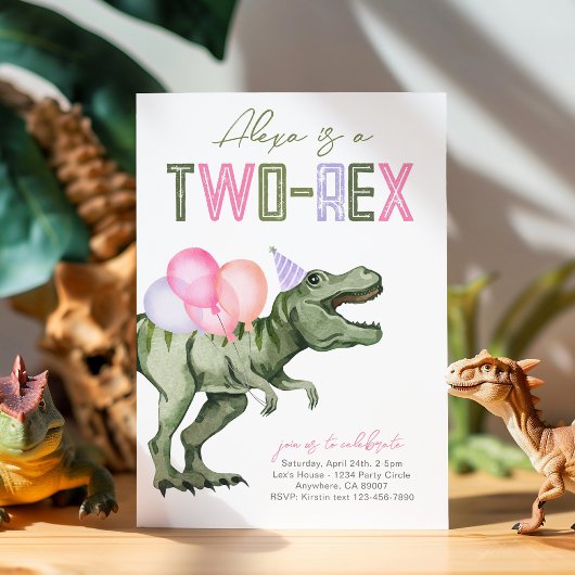 Girly Two-Rex Dinosaur zum Geburtstag Einladung