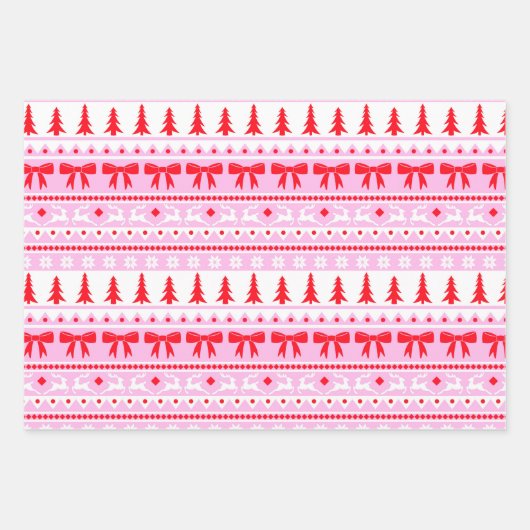 Girly Ugly Sweater Pink, Rot und Grün Weihnachten Geschenkpapier Set (Vorderseite)