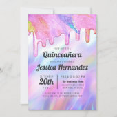 Girly Unicorn Holographic Glitzer Tropfen Quinceañ Einladung (Vorderseite)