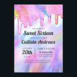 Girly Unicorn Holographic Glitzer Tropfens Sweet 1 Einladung<br><div class="desc">Diese mädchenhafte und glamouröse 16 . Geburtstag-Geburtstagsfeier ist perfekt für das Mädchen. Es enthält Imitate, die funkelnd, einfarbige Regenbogenfarben mit dicken Glitzer-Tropfen auf einem holografischen irisierenden Hintergrund gedruckt werden. Die Typografie ist ein elegantes kursives Drehbuch mit einem modernen Serif-Schriftart, um zu entsprechen. Die Farbgebung umfasst Rosa, Pfirsich, Blau, lila, Gelb...</div>