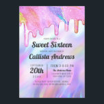 Girly Unicorn Holographic Glitzer Tropfens Sweet 1 Einladung<br><div class="desc">Diese mädchenhafte und glamouröse 16 . Geburtstag-Geburtstagsfeier ist perfekt für das Mädchen. Es enthält Imitate, die funkelnd, einfarbige Regenbogenfarben mit dicken Glitzer-Tropfen auf einem holografischen irisierenden Hintergrund gedruckt werden. Die Typografie ist ein elegantes kursives Drehbuch mit einem modernen Serif-Schriftart, um zu entsprechen. Die Farbgebung umfasst Rosa, Pfirsich, Blau, lila, Gelb...</div>