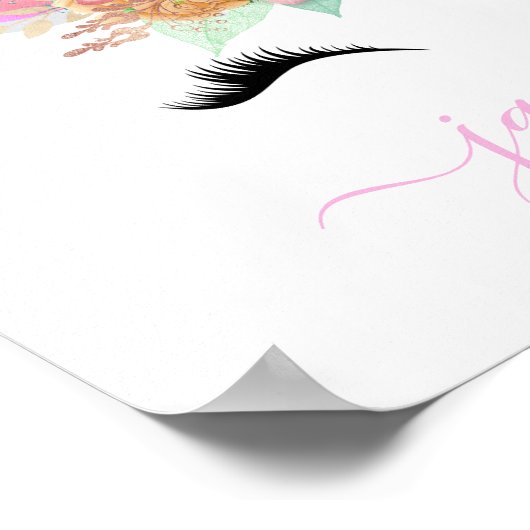 Girly Unicorn Pink Floral Script Name Poster (Ecke)