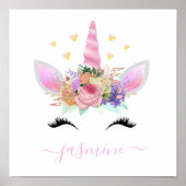Girly Unicorn Pink Floral Script Name Poster (Vorne)
