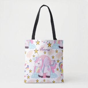 Girly Unicorn Rainbow Magischer Name Personalisier Tasche