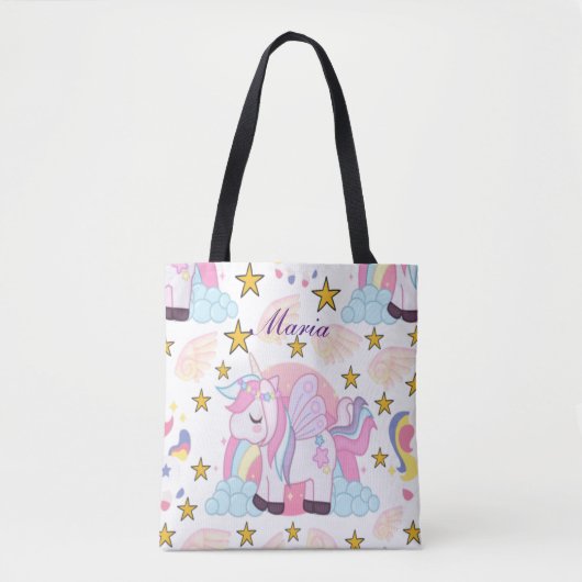 Girly Unicorn Rainbow Magischer Name Personalisier Tasche (Vorderseite)