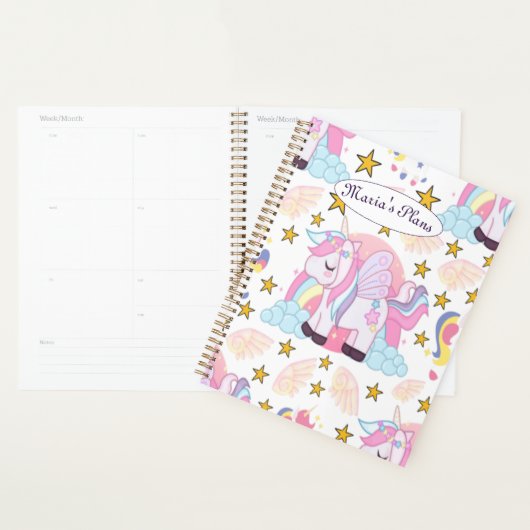 Girly Unicorn Rainbow Stars Individuelle Name Planer (Anzeige)