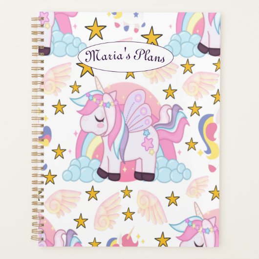 Girly Unicorn Rainbow Stars Individuelle Name Planer (Vorderseite)