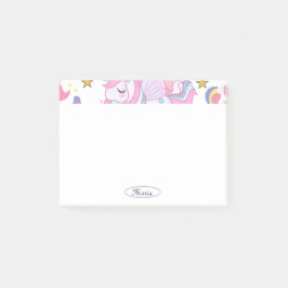 Girly Unicorn Rainbow Stars Individuelle Name Post-it Klebezettel
