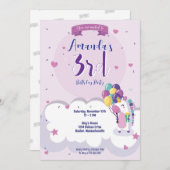 Girly Unicorn Themengeburt Einladung (Vorne/Hinten)