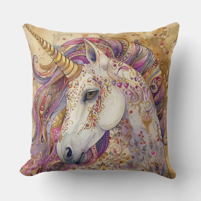 Girly Unicorn Throw Kissen (Vorderseite)