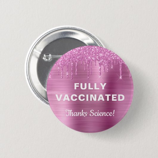 Girly Vaccected Pink Glitzer Button (Vorne & Hinten)