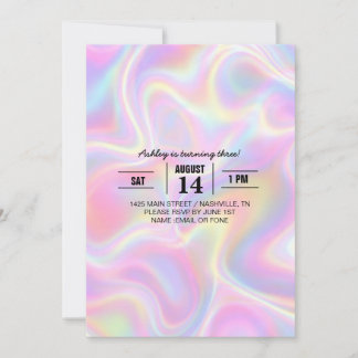 Girly Vibrant Pastel Holographic Swirl Design      Einladung