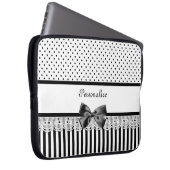 Girly viktorianische Schwarzweiss-Streifen mit Laptopschutzhülle (Vorne Rechts)