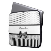 Girly viktorianische Schwarzweiss-Streifen mit Laptopschutzhülle (Vorderseite Links)