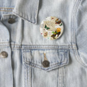 Girly Vintag Ephemera Fashion Collage mit Namen Button (Beispiel)