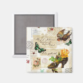 Girly Vintag Ephemera Fashion Collage mit Namen Magnet (Vorderseite/Rückseite)