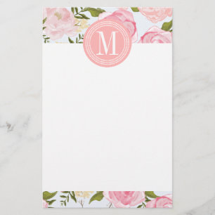 Girly Vintag Floral Pink Roses Peony Personalisier Briefpapier