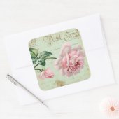 Girly Vintag Pink Roses Elegante Hütte Quadratischer Aufkleber (Umschlag)